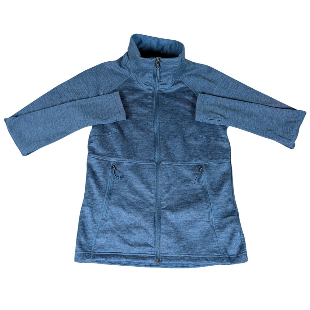The North Face Womens Heathered Blue Full Zip Fleece Jacket Mock Neck Thumbholes